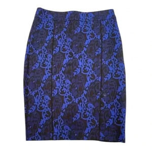 Ann Taylor Damask Ponte Pencil Skirt Blue Pattern Size 6